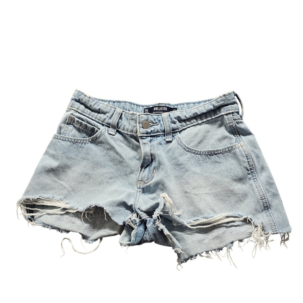 Hollister Low-Rise Baggy Denim Shorts Womens 00 W24 Light Wash Distressed CutOff